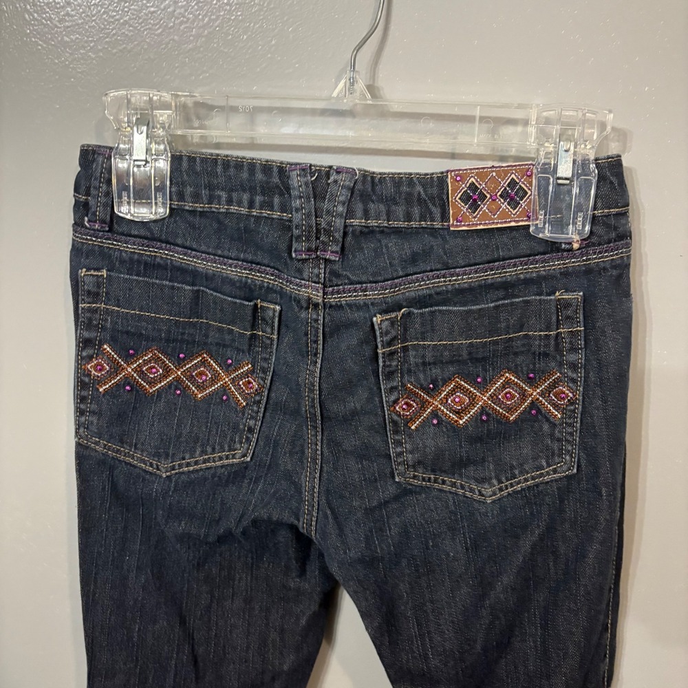 Arizona Embroidered Jeans Dark Wash Purple Pink Rhinestone Design (Girls 14) - Picture 3 of 7